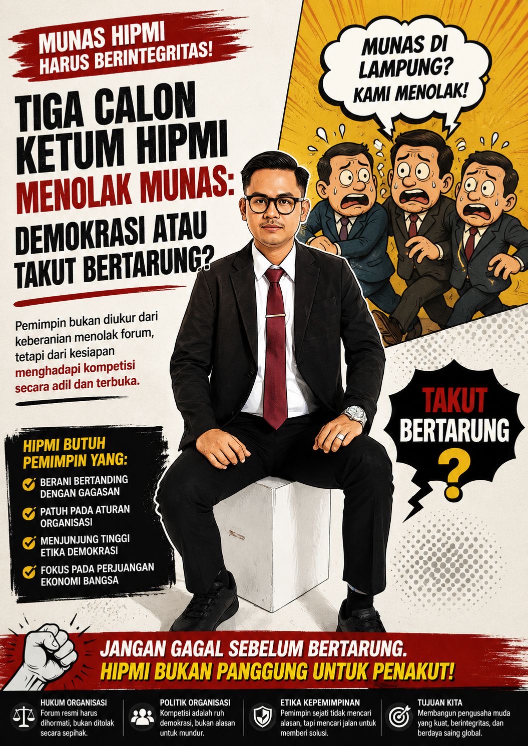 TIGA CALON KETUM HIPMI MENOLAK MUNAS: DEMOKRASI ATAU TAKUT BERTARUNG? Ketika Ambisi Politik Mengancam Marwah Organisasi Pengusaha Muda